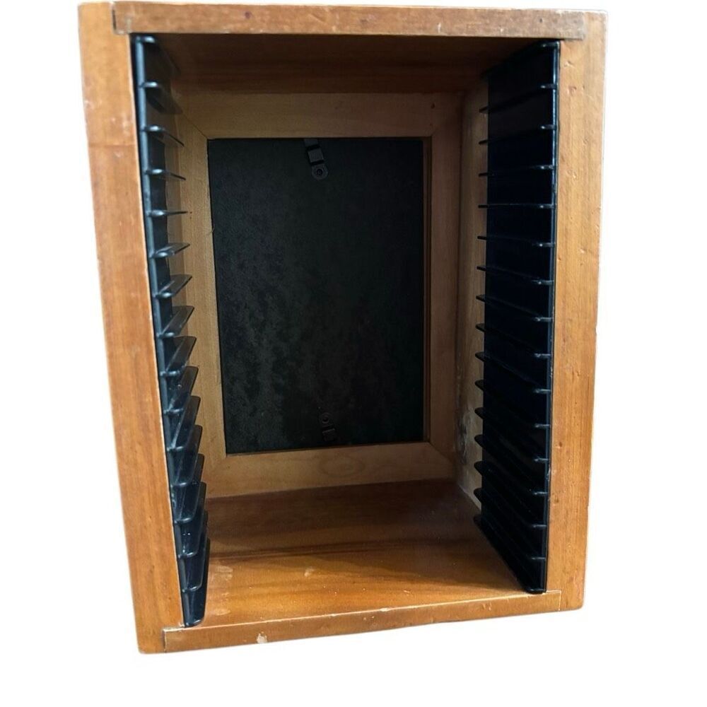 Vintage Wooden Rotating 15 CD Rack With Picture Frame